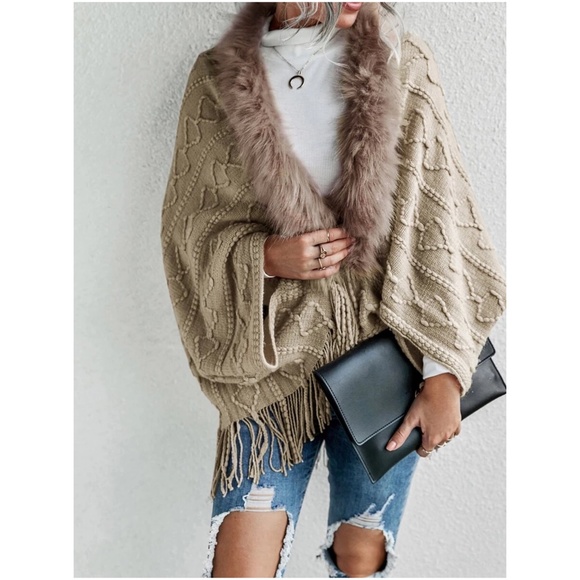 BellanBlue Sweaters - Cozy khaki Vegan Fur Tassel Hem Open Front Cardigan